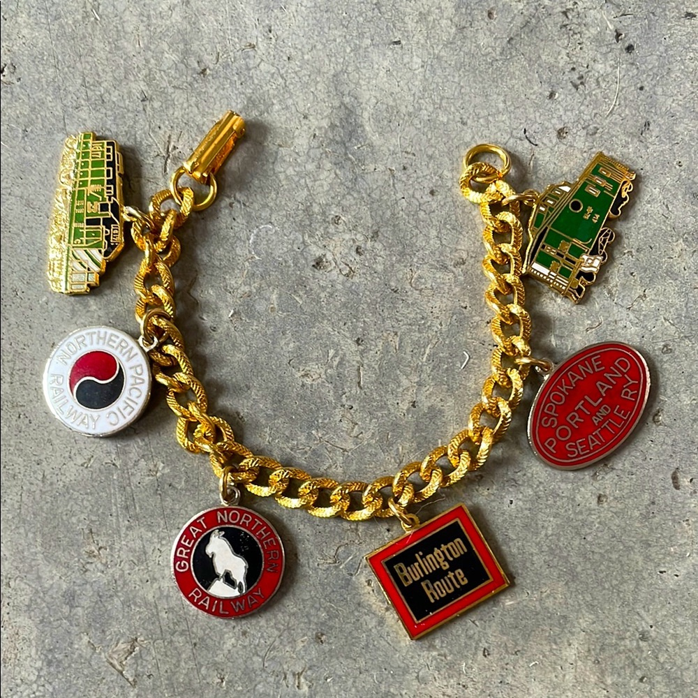 Vintage Gold Train theme Charm Bracelet